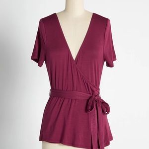 The Surplice is Right Faux-Wrap Top Burgundy